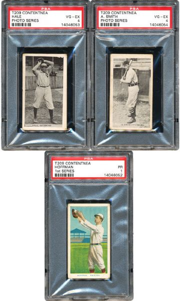 1910 T209 CONTENTNEA PHOTO SERIES VG-EX PSA 4 LOW POP CARDS - A. SMITH (1/2) AND HALE (1/1) PLUS EXTRA FIRST SERIES HOFFMAN