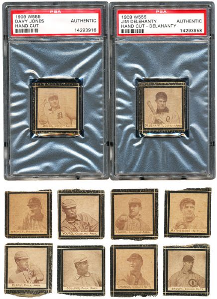 1909-10 W555 LOT OF 19 DIFFERENT WITH 10 HALL OF FAMERS INCLUDING WAGNER, MATHEWSON AND YOUNG