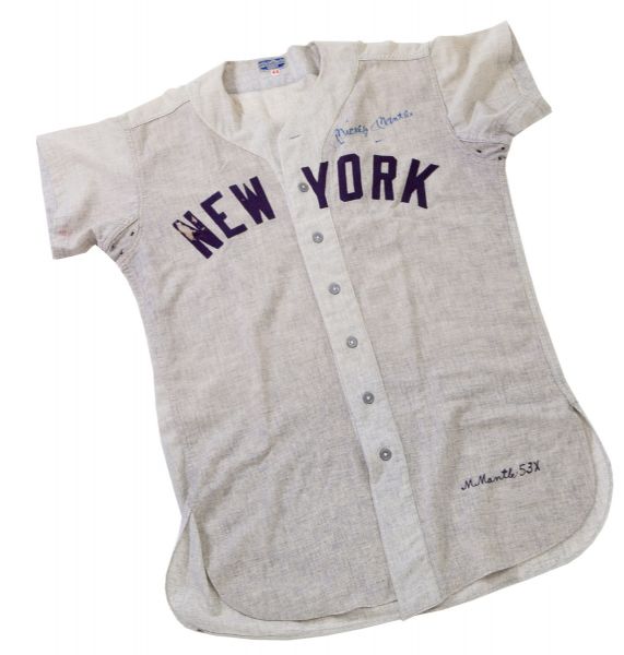 1953 MICKEY MANTLE NEW YORK YANKEES GAME WORN AND AUTOGRAPHED ROAD JERSEY - NEWLY DISCOVERED
