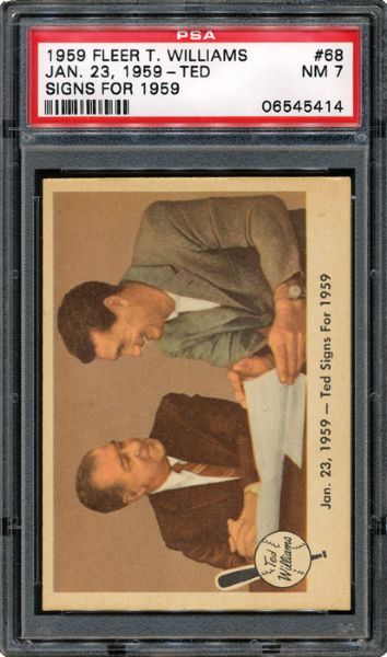 1959 FLEER TED WILLIAMS #68 TED SIGNS FOR 1959 PSA 7 NM