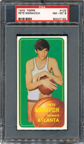 1970 TOPPS #123 PETE MARAVICH AND 1972 TOPPS JULIUS ERVING ROOKIE CARDS- BOTH PSA 8 NM-MT