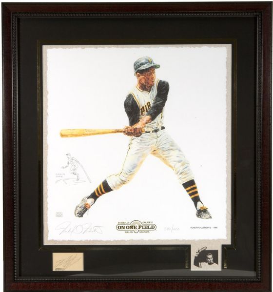 ROBERTO CLEMENTE LIMITED EDITION LITHOGRAPH WITH CUT SIGNATURE FRAMED