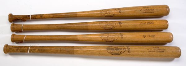 GROUP OF (4) VINTAGE COBB, RUTH, BAKER & BROWNING H&B BATS, USED BY MARIS IN 1962 EXPERIMENT FOR ARTICLE