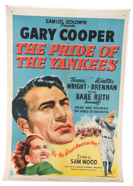 1949 PRIDE OF THE YANKEES LINEN BACKED POSTER