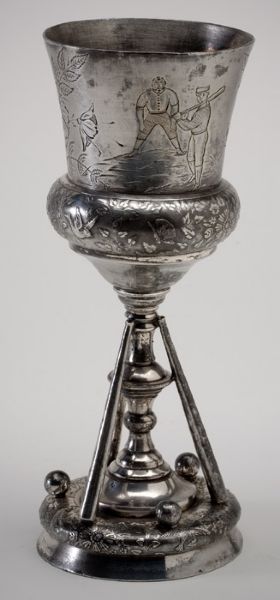 CIRCA 1880S STERLING SILVER CHALICE WITH ENGRAVED BASEBALL SCENE