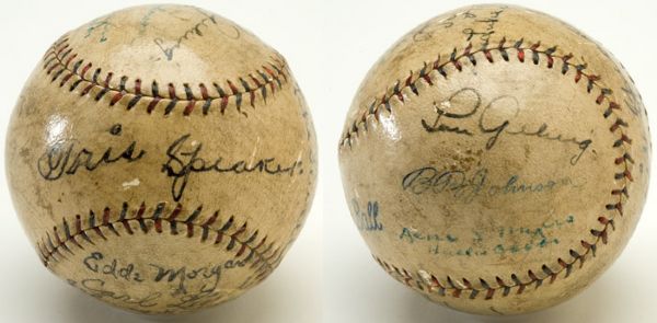 LOU GEHRIG, TY COBB, TRIS SPEAKER AND OTHERS SIGNED BASEBALL