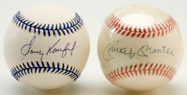 MICKEY MANTLE AND SANDY KOUFAX SINGLE SIGNED BALLS