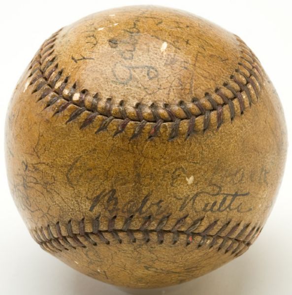 CIRCA 1922 BASEBALL SIGNED BY BABE RUTH, JOHN MCGRAW, CONNIE MACK AND OTHERS