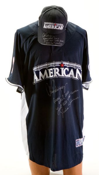 2008 ALEX RODRIGUEZ AUTOGRAPHED ALL-STAR GAME USED MAJOR LEAGUE BATTING PRACTICE JERSEY AND HAT 