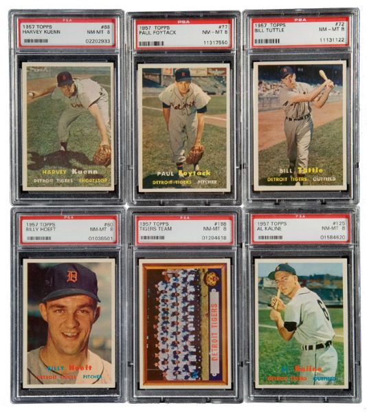 1957 TOPPS BASEBALL NM-MT PSA 8 GRADED LOT OF 22 DIFFERENT DETROIT TIGERS