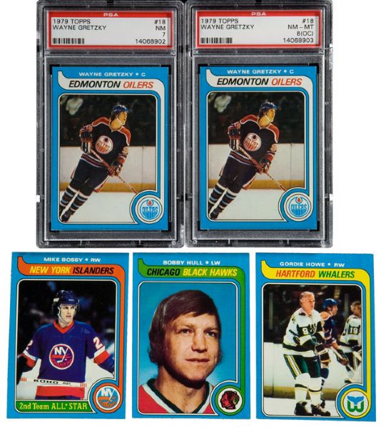 1979-80 TOPPS HOCKEY COMPLETE SET OF 264 WITH PAIR OF GRETZKY ROOKIES ( PSA 7 AND PSA 8 OC)