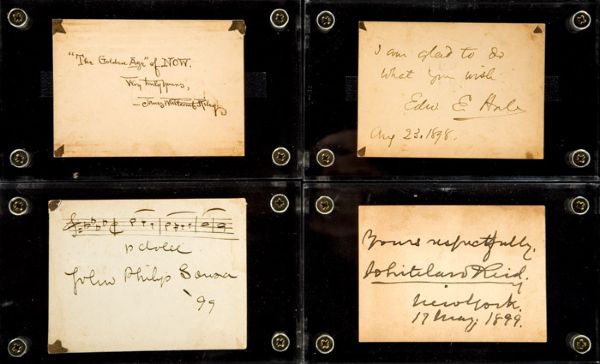 CIRCA 1898 COLLECTION OF 12 AUTOGRAPHS OF AUTHORS, ACTORS AND ENTERTAINERS INCLUDING JOHN PHILIP SOUSA