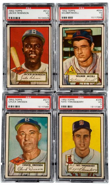1952 TOPPS PSA 3 GRADED LOT OF 10 HIGH NUMBERS INCLUDING ROBINSON, DRESSEN, TURNER