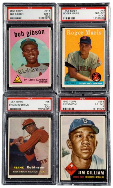 1953 THRU 1960 PSA GRADED HALL OF FAME AND ROOKIE LOT OF 7 INCLUDING MARIS, GIBSON AND FRANK ROBINSON