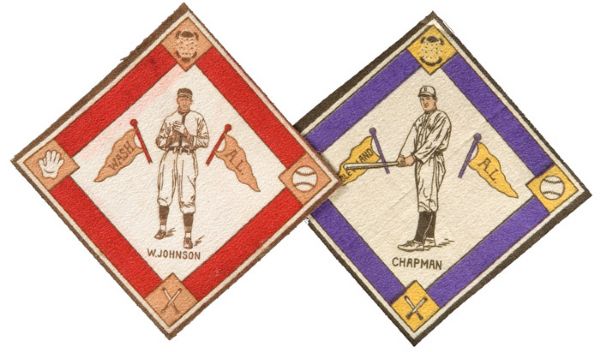 1914 B-18 BLANKET VARIATIONS - WALTER JOHNSON (BROWN PENNENTS) AND RAY CHAPMAN (YELLOW PENNANTS)