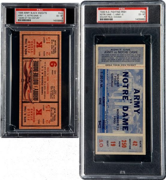 1930 AND 1946 NOTRE DAME - ARMY (GAME OF THE CENTURY) FULL TICKETS - BOTH PSA 6 EX-MT