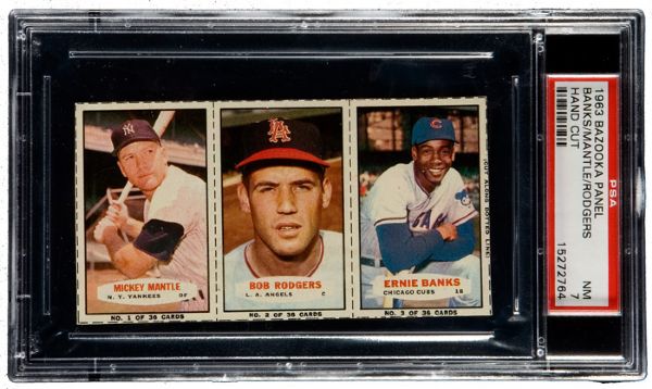 1963 BAZOOKA FULL PANEL #1-3 MANTLE/RODGERS/BANKS PSA 7 NM (FINEST KNOWN)