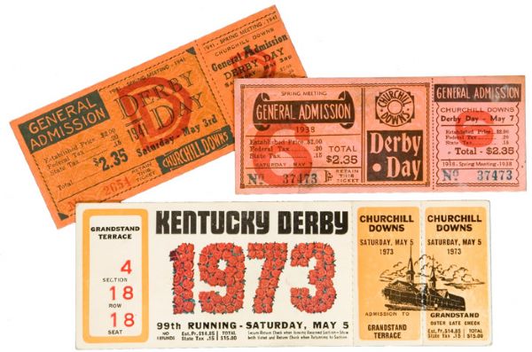 1938, 1941 (WHIRLAWAY -TRIPLE CROWN) AND 1973 (SECRETARIAT - TRIPLE CROWN) KENTUCKY DERBY FULL ADMISSION TICKETS