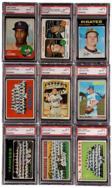 1963-73 TOPPS NM-MT PSA 8 OR BETTER LOT OF 53 WITH SEMI-STARS/TEAMS/HIGH NUMBERS