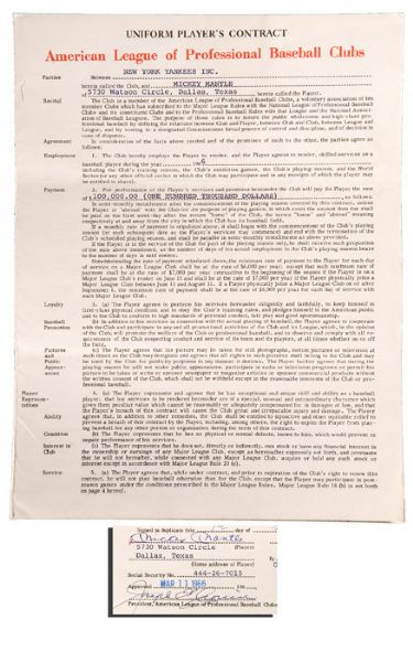 1966 MICKEY MANTLE SIGNED NEW YORK YANKEE PROFESSIONAL BASEBALL CONTRACT