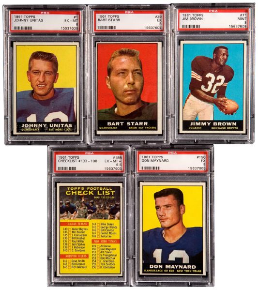 1961 TOPPS FOOTBALL COMPLETE SET OF 198 WITH MINT PSA 9 JIM BROWN (1/4)