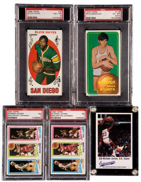 1980-81 TOPPS BASKETBALL COMPLETE SET OF 176 INCLUDING PAIR OF PSA 7 BIRD/ERVING/JOHNSONS AND OTHER EXTRAS