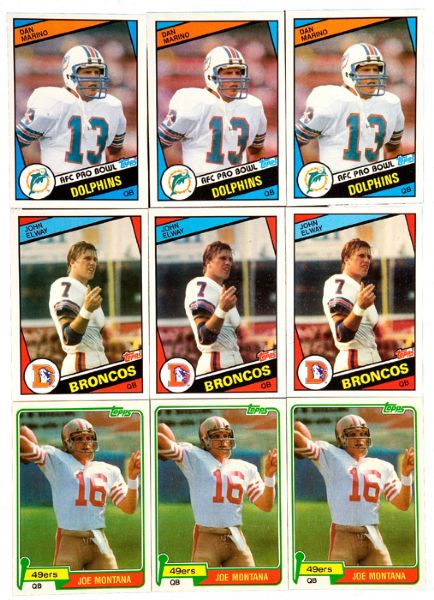 1977 THRU 1989 FOOTBALL ROOKIE CARD LOT OF 36 INCLUDING MONTANA (4), ELWAY (6), MARINO (4) AND RICE (4)
