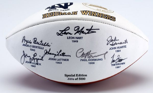 LIMITED EDITION NOTRE DAME HEISMAN WINNERS SIGNED FOOTBALL INC. HORNUNG