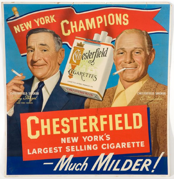 CIRCA 1950S CHESTERFIELD CIGARETTES AD DISPLAY WITH CASEY STENGEL