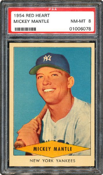 1954 RED HEART MICKEY MANTLE PSA 8