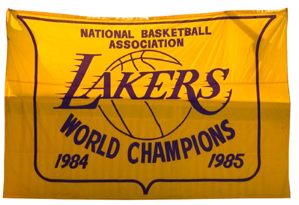 1984-85 LOS ANGELES LAKERS CHAMPIONSHIP BANNER THAT HUNG IN THE GREAT WESTERN FORUM