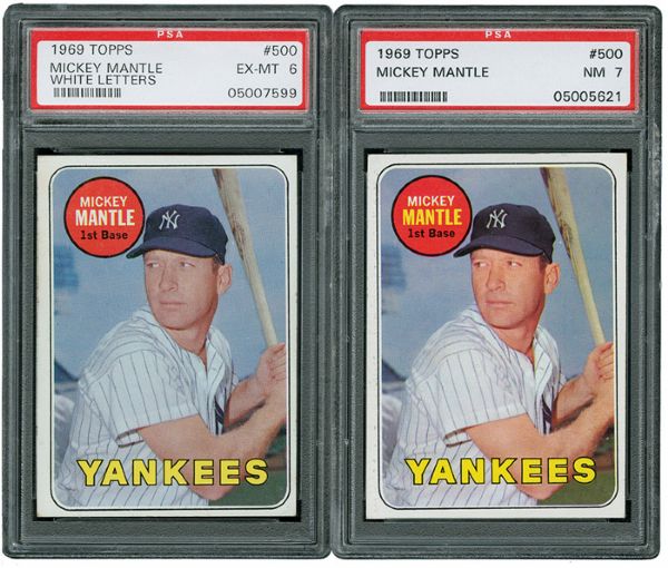 1969 TOPPS #500 MICKEY MANTLE PSA GRADED LOT OF BOTH YELLOW AND WHITE VERSIONS 