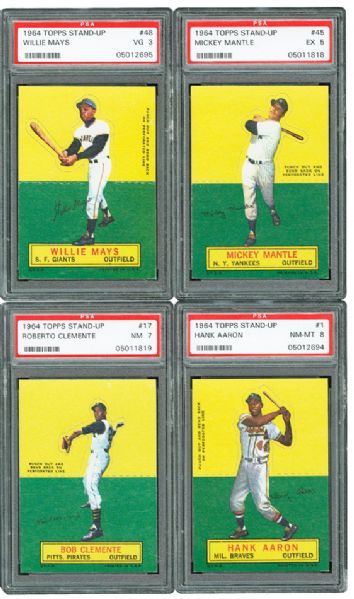 1964 TOPPS STAND-UPS PSA GRADED LOT OF 4 - AARON, MANTLE, CLEMENTE, AND MAYS