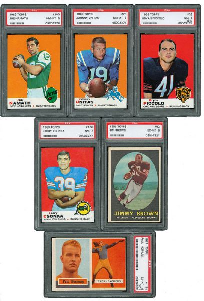 1957-1969 TOPPS PSA GRADED LOT OF 6 INCLUDING BROWN AND HORNUNG ROOKIES
