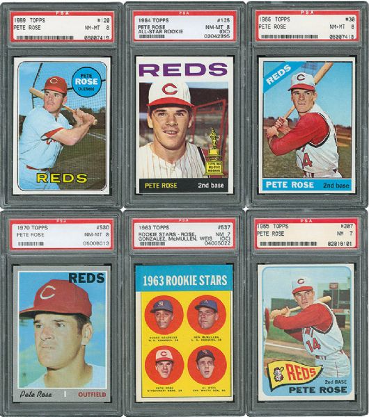 1963-1970 PETE ROSE NM PSA 7 AND NM-MT PSA 8 LOT OF 6 CARDS