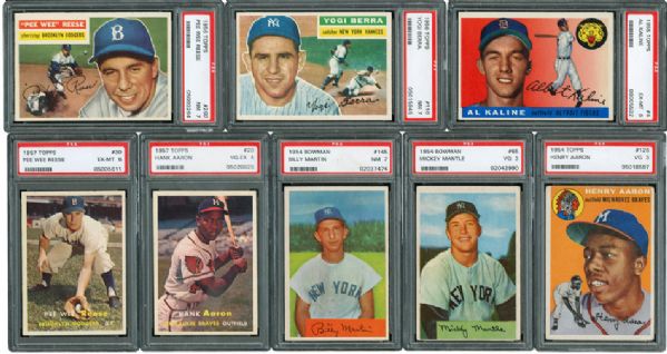 1954-1957 TOPSS AND BOWMAN PSA GRADED LOT OF 8 INCLUDING AARON (2) AND MANTLE