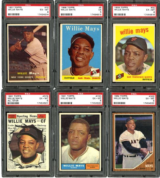 1955-1971 TOPPS WILLIE MAYS LOT OF 10 - ALL BUT 2 EX-MT PSA 6