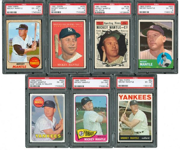 1961-1969 TOPPS MICKEY MANTLE LOT OF 7 CARDS - ALL EX-MT PSA 6