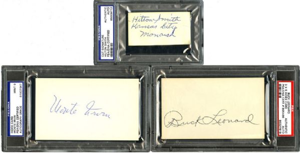 LOT OF 5 NEGRO LEAGUE INDEX CARDS & CUT SIGNATURES INC. SATCHELL PAIGE ALL ENCAPSULATED BY PSA/DNA