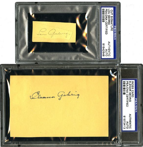 LOU GEHRIG AND WIFE ELEANOR GEHRIG SIGNATURE PAIRING ENCAPSULATED BY PSA/DNA