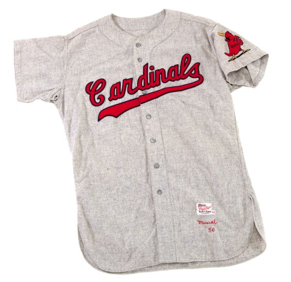 1956 STAN MUSIAL ST. LOUIS CARDINALS GAME WORN ROAD JERSEY (MEARS A10)