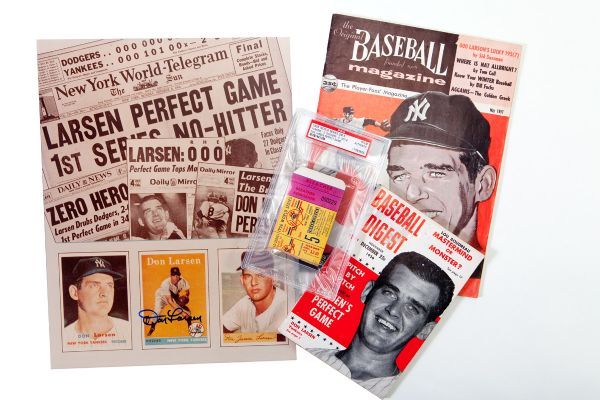 DON LARSEN 1956 WORLD SERIES PERFECT GAME LOT INCLUDING TICKET STUB