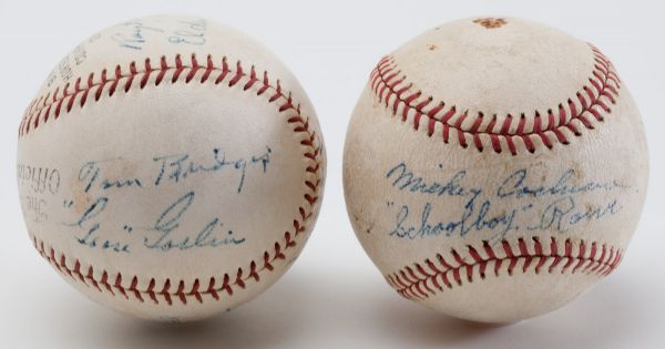 1936 PAIR OF BASEBALLS SIGNED BY 9 DETROIT TIGERS INCLUDING COCHRANE AND GOSLIN