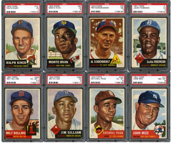 1953 TOPPS BASEBALL LOT OF 135 DIFFERENT WITH 13 HALL OF FAMERS INCLUDING ROBINSON AND PAIGE