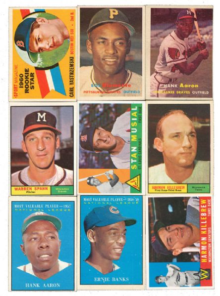 1957 (171), 1960 (189) AND 1961 (310) TOPPS BASEBALL LOT OF 670 DIFFERENT 