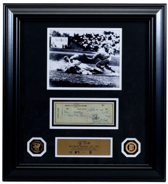 TY COBB SIGNED CHECK DISPLAY