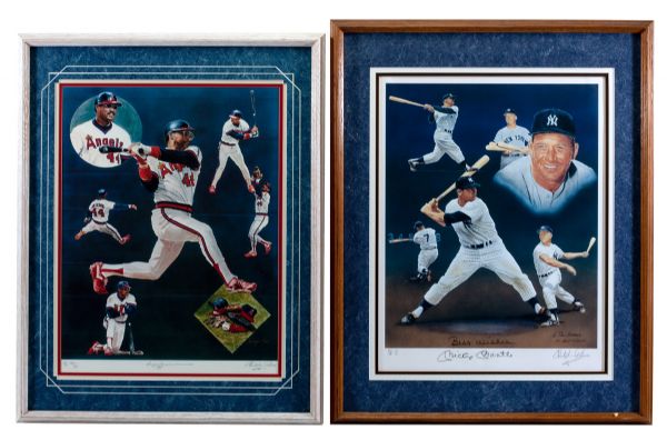 MICKEY MANTLE SIGNED ARTISTS PROOF LITHOGRAPH (#1/11) AND REGGIE JACKSON SIGNED LITHOGRAPH BY CHRISTOPHER PALUSO