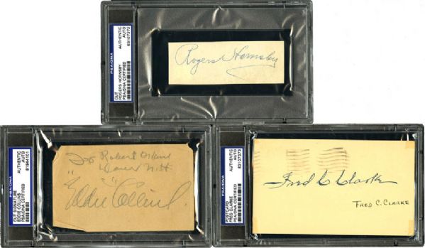 ROGERS HORNSBY, EDDIE COLLINS, FRED CLARKE PSA/DNA CERTIFIED AUTHENTIC SIGNATURES
