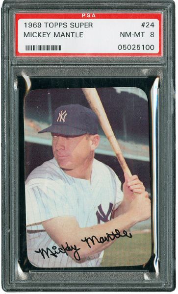 1969 TOPPS SUPER #24 MICKEY MANTLE NM-MT PSA 8
