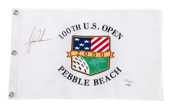 TIGER WOODS SIGNED & FRAMED 2000 PEBBLE BEACH PIN FLAG